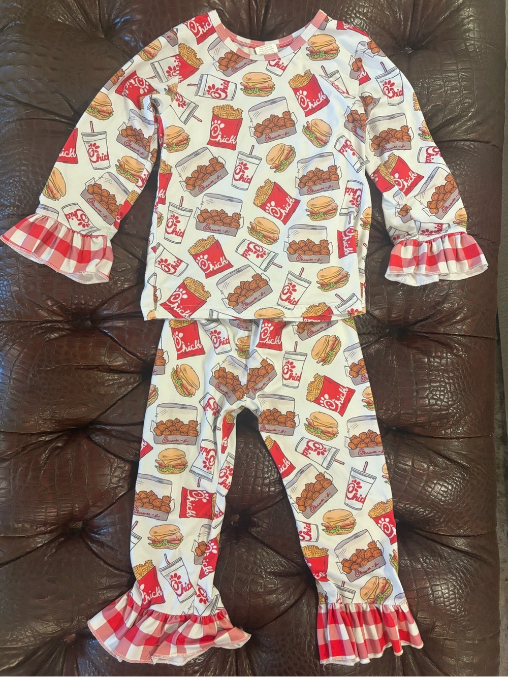 Chic-Fil-A Girls 3T Fast-Food Print Pajama Set with Ruffle Trim